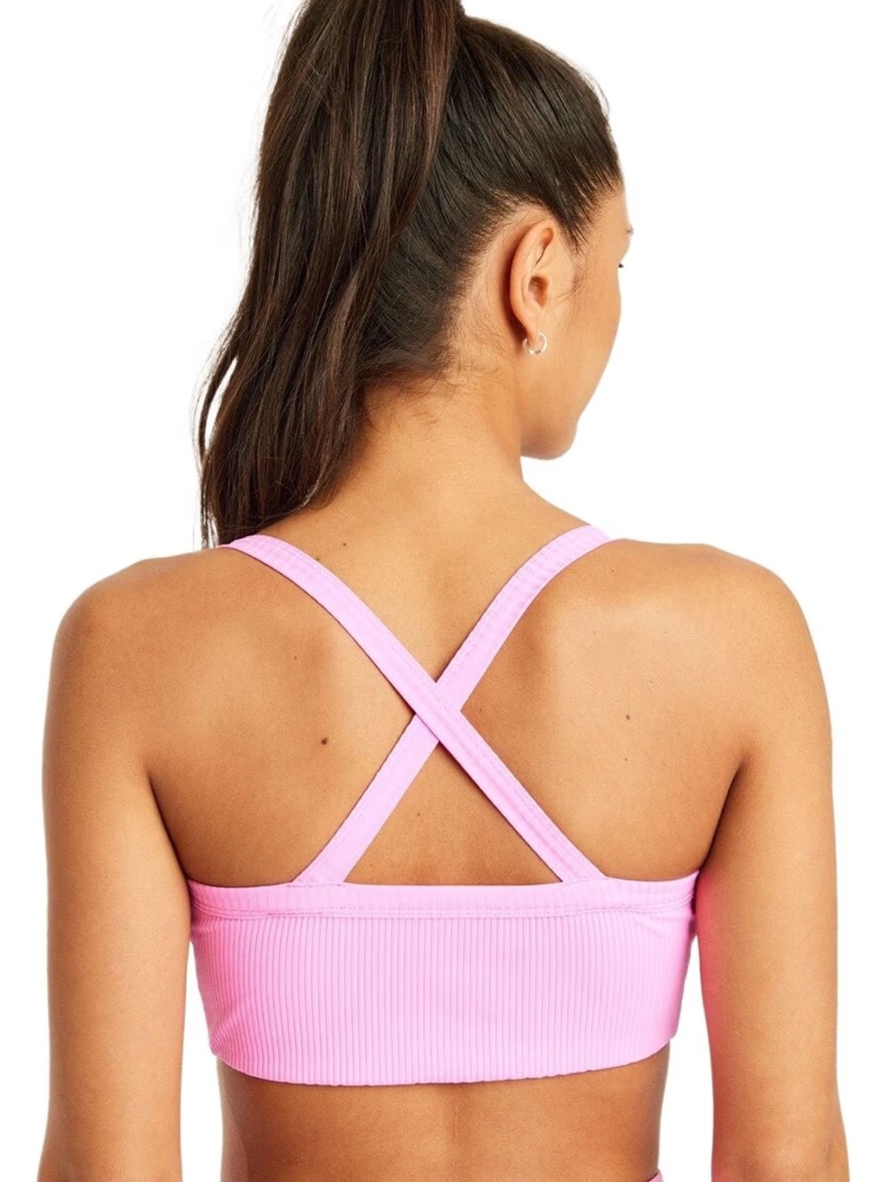 Year of ours ribbed sports bra neon pink vneck criss cross top